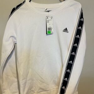 Adidas Men's Crewneck Sweater in White with Black Stripes
